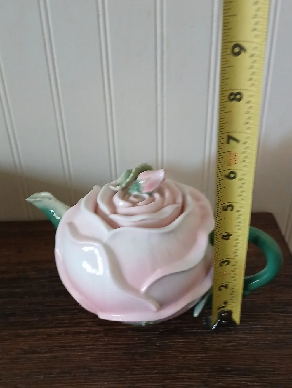 Pier 1 Imports Pink Rose Bud Shaped Flower Teapot Handpainted Flowers Ornate